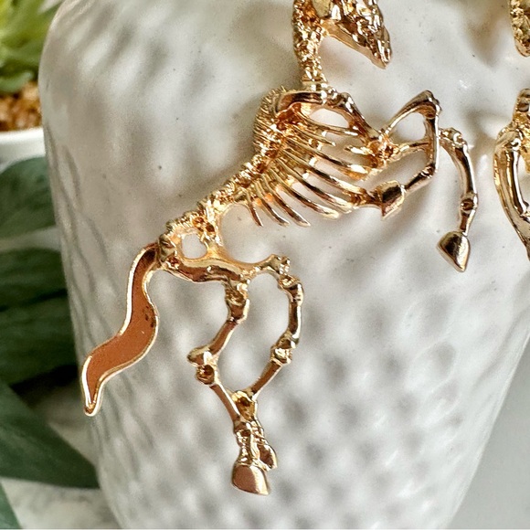 2/$30🌵 Gold Unicorn Skeleton Earrings Magical Goth Whimsigoth Jewelry Punk NEW - Picture 4 of 10